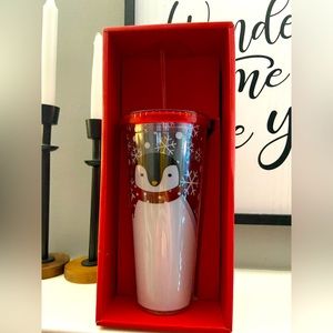 Cute penguin tumbler with straw. New in box.